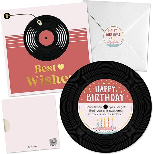 Birthday Card for Women Wife Girls, Inspirational Birthday Gifts for Her, Cute Happy Birthday Card with Fun Sweet for Teacher, Mom, Sister, Vinyl Record Design, Sticker and Envelope (Gold Foil)