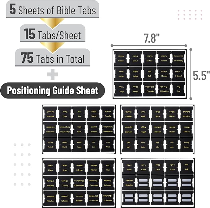 Mr. Pen- Bible Tabs, 75 Tabs, Black with Gold Foil Lettering, Laminated Bible Tabs for Women and Men, Bible Tabs for Study Bible Index Tabs, Bible Book Tabs, Bible Labels Tabs, Mr Pen Bible Tabs