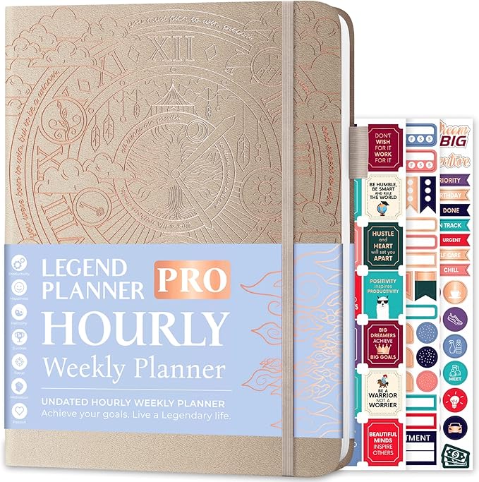 Legend Planner PRO Hourly Schedule - Weekly & Daily Organizer with Time Slots. Appointment Book Journal for Work & Personal, A4 (Seashell)