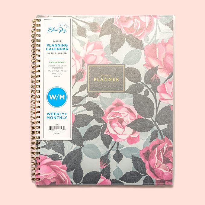 Blue Sky 2023-2024 Academic Year Weekly and Monthly Planner, 8.5" x 11", Frosted Flexible Cover, Wirebound, Roosevelt Pink (144716)