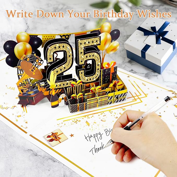 25th Birthday Card for Men Women, 3D Pop Up 25th Birthday Gifts Cards for Him Her, Back In 2000 Funny 25 Year Old Birthday Decorations