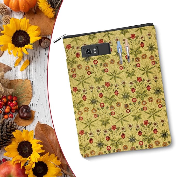 Vintage Flower Book Sleeve Book Lovers Gifts Autumn Style Waterproof Book Cover Book Accessories Book Covers for Paperbacks Book Pouch Book Protector with Front Pocket for Women Girls Readers Sister