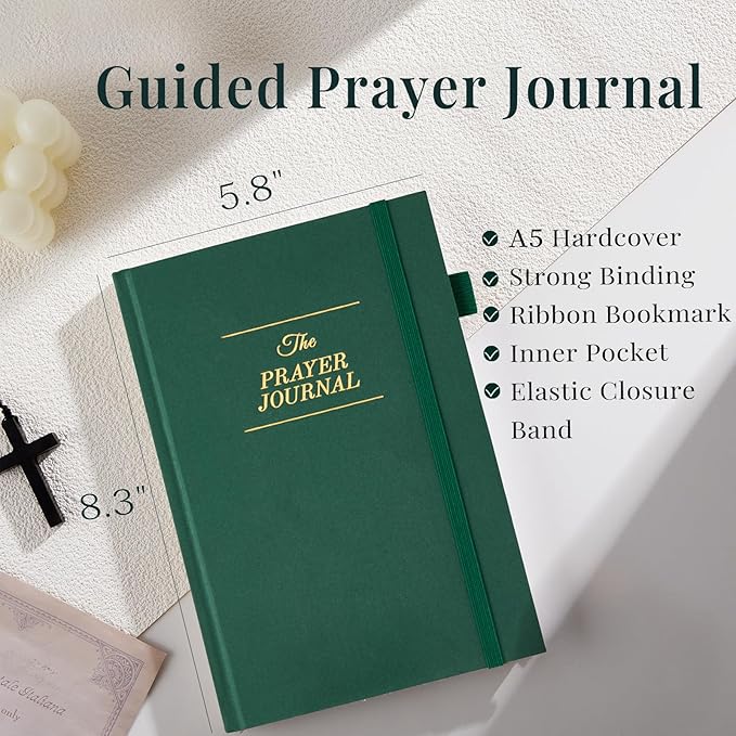 JUBTIC Prayer Journal for Woman, Christian Planner, Bible Journal with Verse, 60 Weeks Scripture, Faith & Devotional Journal, Bible Study Notebooks for Note Taking, Christian Gifts (Dark Green)