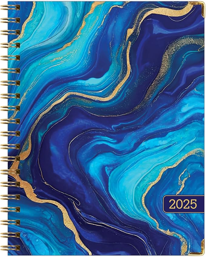 HARDCOVER 2025 Planner, 8.5"x11": 14 Months (November 2024 - December 2025), Daily Weekly Monthly Planner, Yearly Agenda, Bookmark, Pocket Folder and Sticky Note Set (Dark Blue Marble)