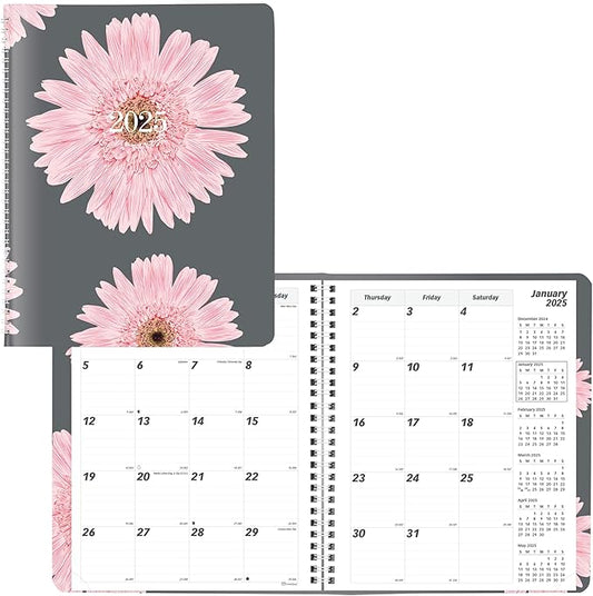 Brownline® 2025 Pink Essential Monthly Planner, 14 Months, December 2024 to January 2026, Twin-Wire Binding, 8.875" x 7.125", Pink Daisy (CB1200G.05-25)