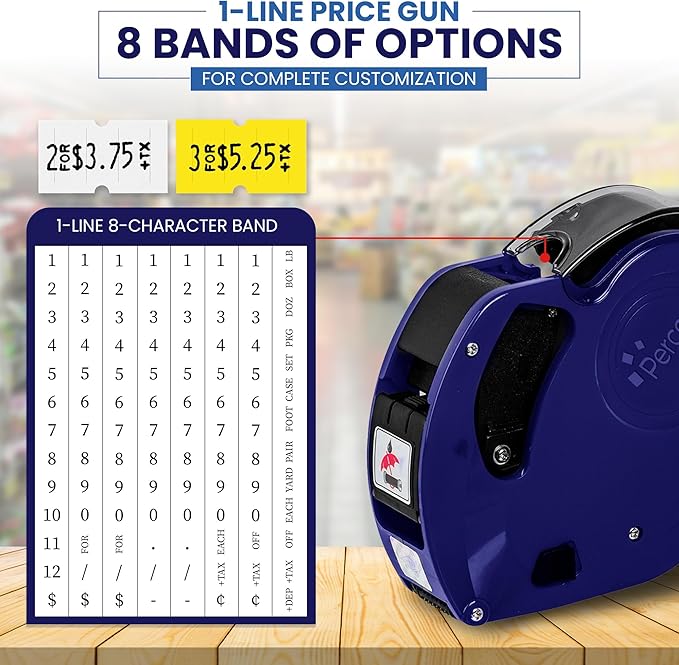 Perco Lite 1 Line Price Gun with Labels Kit - Includes 3 White Rolls, 3 Yellow Rolls, 2 Ink Rollers, 1 Ink roll and Labels Pre-Loaded