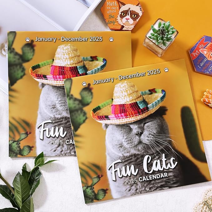 2025 Wall Calendar - January 2025 - December 2025, Funny Cat Calendar 2025, Wall Calendar Gag Gift, Funny Cat Memes Pics, 12'' x 24'' (Open), Funny Cat Calendar, Unruled Block, Hanging Hole, Holidays