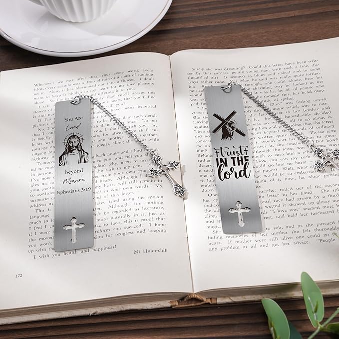 Jesus Christian Metal Bookmark - 2 PCs Bible Verse Bookmarks for Reading Women Men Religious Scripture Gifts Trust in The Loid Book Marks Cross for Book Lovers Readers Christmas Birthday