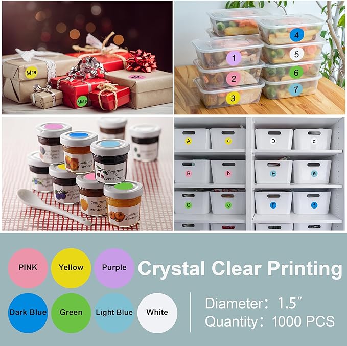 Hybsk 1.5 inch Circle Color Direct Thermal Stickers Shipping Labels for Barcodes,Name Tag,DIY Logo Design,Inventory– Compatible with Zebra,Rollo,Munbyn,and More-750 pcs (1.5 inch,Purple)