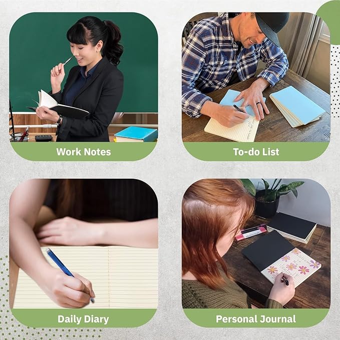 Simply Genius A5 Notebooks for Work, Travel, Business, School & More - College Ruled Notebook - Softcover Journals for Women & Men - Lined Note Books with 92 pages, 5.5" x 8.3" (Green, 6 pack)