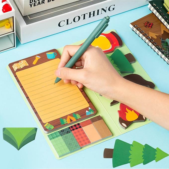 I Just Really Like Camping Sticky Notes Set, 550 Sheets, Camp Adventure Self-Stick Note Pads Tree Bear Tent Writing Memo Pads Page Marker Student Classroom Back to School Gift Office Supplies