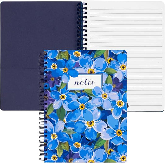 Steel Mill & Co Cute Mini Spiral Notebook, 8.25" x 6.25" Journal with Durable Hardcover and 160 Lined Pages (Forget Me Not)