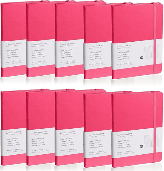 Lined Journal Notebook, 10Pack(Rose Red), 160 Pages, Medium 5.7 inches x 8 inches - 100 gsm Thick Paper, Hardcover