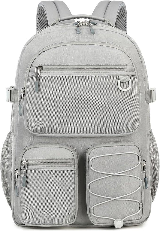 Lohol Water Resistant Daypack with Mulitiple Pockets for School Travel Outdoor College, 15.6 inch Laptop Backpack for Men and Women (Grey