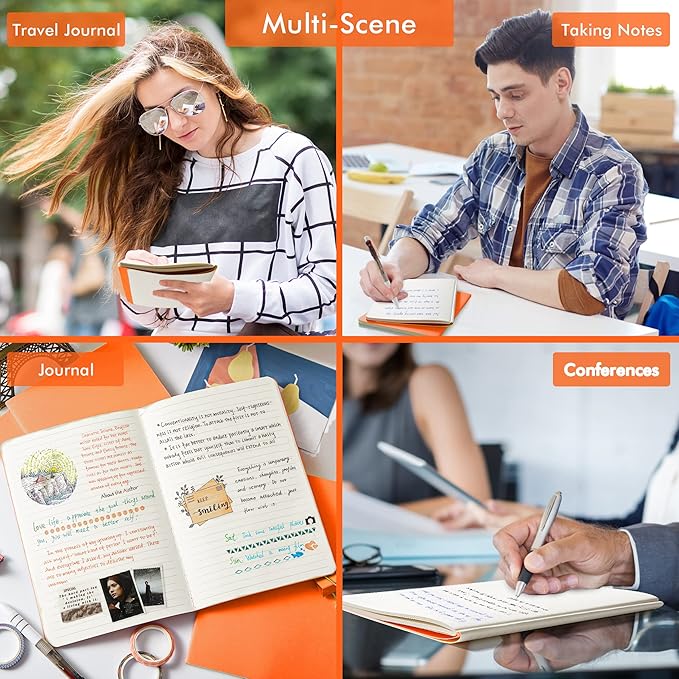 feela 8 Pack Soft Cover Journal Bulk, Notebooks College Ruled for Work, Lined Travel Journal for Women Men, Note Taking Notebook School Supplies Business Writing, 8.2” x 5.5”, A5, Orange