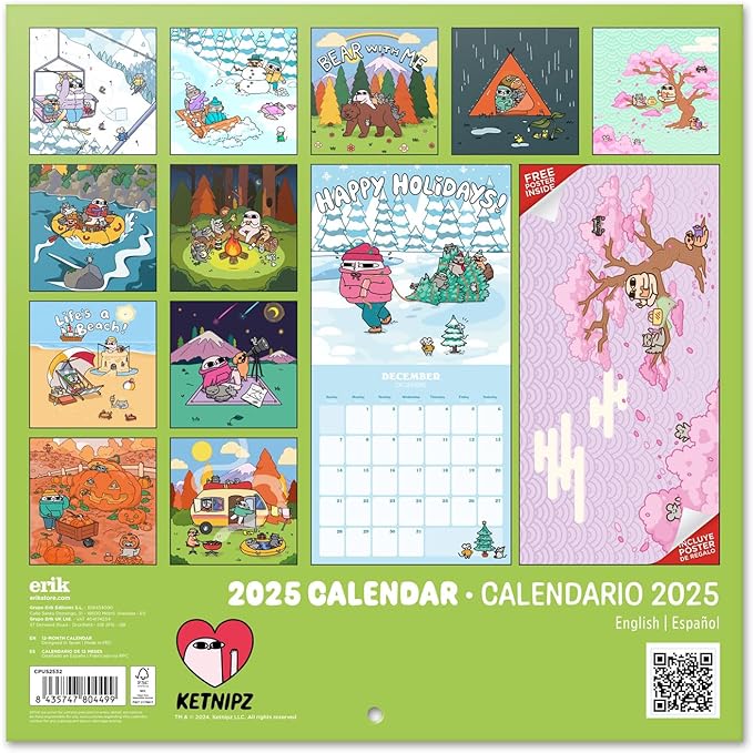 Ketnipz Wall Calendar 2025 12" x 12" FSC® Plastic Free - Starts Week On Sunday | Square Wall Calendar | Family Planner Calendar 2025 | Ketnipz Calendar 2025