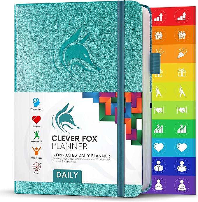 Clever Fox Daily Planner – Undated Planning Notebook with Hourly Schedule & to-Do List – Personal Day Task & Work Organizer, 6 Months (Aquamarine)