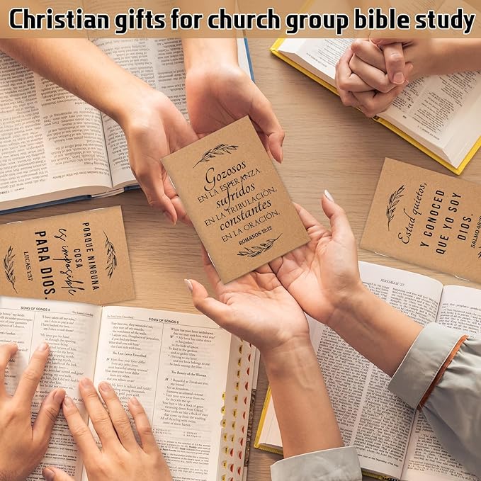 Fuutreo 50 Sets Spanish Christian Notebook Bible Verse Ballpoint Pen Versículos Bíblicos En Español Religious Easter Gifts for Women Men Bible Study Sunday School