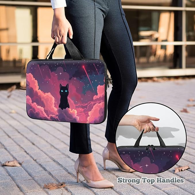 Laptop Sleeve Case Bag 15 inch, Pink Sky Cat Slim Carrying Case Durable Handbag Travel Laptop Bag for 15 inch MacBook Air M3/M2/15 Pro/Surface Laptop 7/6/5/4/3/ Dell XPS 15 Plus