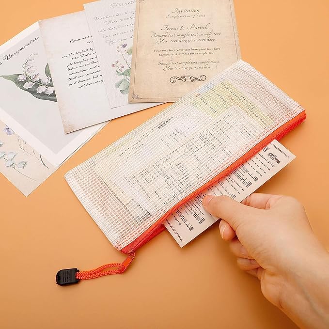 LABUK 42pcs Small Zipper Pouch, 9.5x4.3 Inches Mesh Zipper Pouches, 12 Colors Zipper Bags, Waterproof Plastic Zip Bags for Bill Stationary, Office Supplies Storage and Classroom