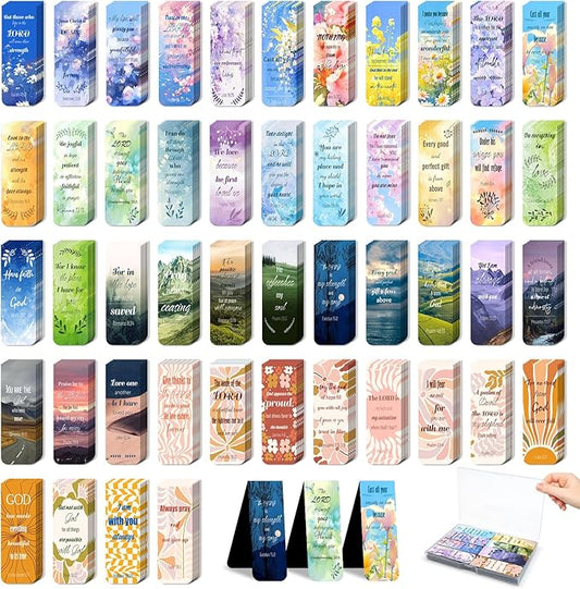 48 Piece Bible Verse Magnetic Bookmarks - Christian Scripture Inspirational Book Marks with Boxes - Religious Motivational Book Marker Prayer Page Clips for Women & Men Reading Gifts