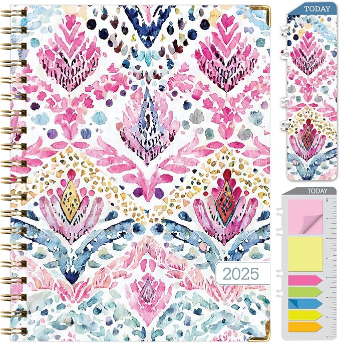 HARDCOVER 2025 Planner, 8.5"x11": 14 Months (November 2024 - December 2025), Daily Weekly Monthly Planner, Yearly Agenda, Bookmark, Pocket Folder and Sticky Note Set (Boho Ikat)
