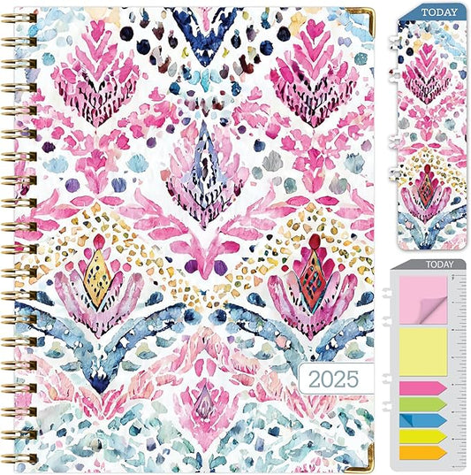 HARDCOVER 2025 Planner, 8.5"x11": 14 Months (November 2024 - December 2025), Daily Weekly Monthly Planner, Yearly Agenda, Bookmark, Pocket Folder and Sticky Note Set (Boho Ikat)