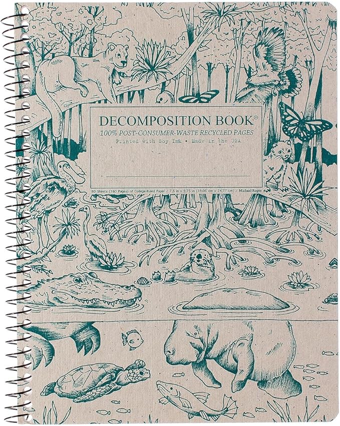 Decomposition Everglades College Ruled Spiral Notebook - 9.75 x 7.5 Journal with 160 Lined Pages - 100% Recycled Paper - Notebooks for School Supplies, Home & Office - Made in USA