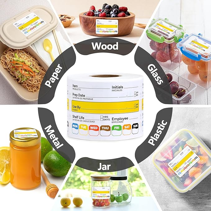 Restaurant Quality Shelf Life Food Rotation Labels, 2' x 3' Self-Adhesive Removable Freezer Labels, Perfect for Reusable Containers, Easy to Remove, Food Safety Date Stickers (4 Pc)