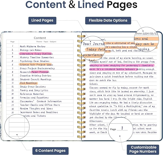 Lined Spiral Journal Notebook for Women, A5 College Ruled Journals for Writing, Hardcover Notebooks for Work, Note taking and Office School Supplies,140 Pages - Blue Floral