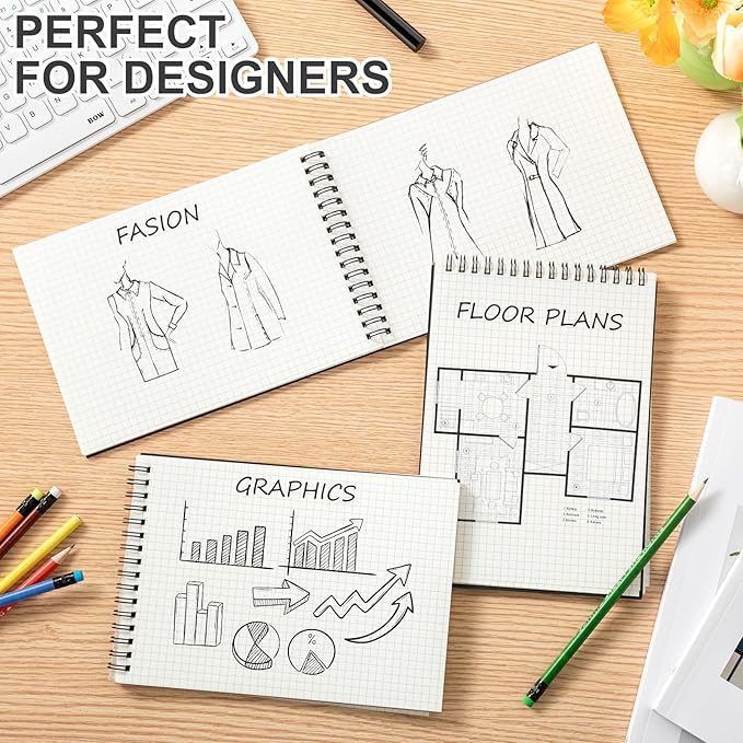 Graph Paper Spiral Notepad A5 Top Wirebound Notepad Grid Notebook Steno Pads Memo Notebook Grid Paper 140 Pages for Writing Sketching Drawing Office Supplies(Black,18 Pack)