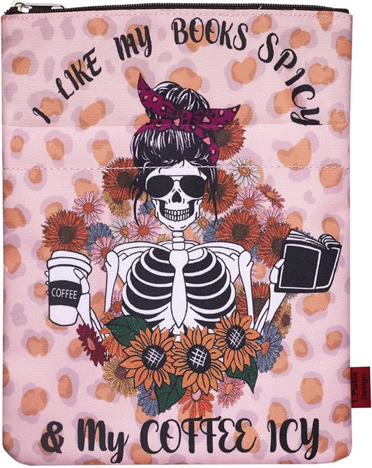 LParkin I Like My Books Spicy and My Coffee ICY Book Sleeve with Zipper for Book Lovers Cover Gift (I Like My Books Spicy and My Coffee ICY)