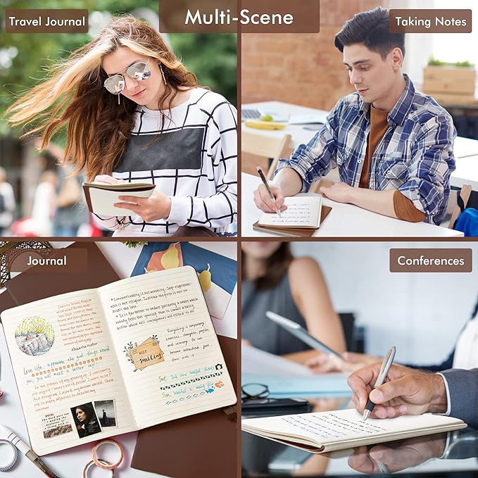 feela 8 Pack Soft Cover Journal Bulk, Notebooks College Ruled for Work, Lined Travel Journal for Women Men, Note Taking Notebook School Supplies Business Writing, 8.2” x 5.5”, A5, Brown