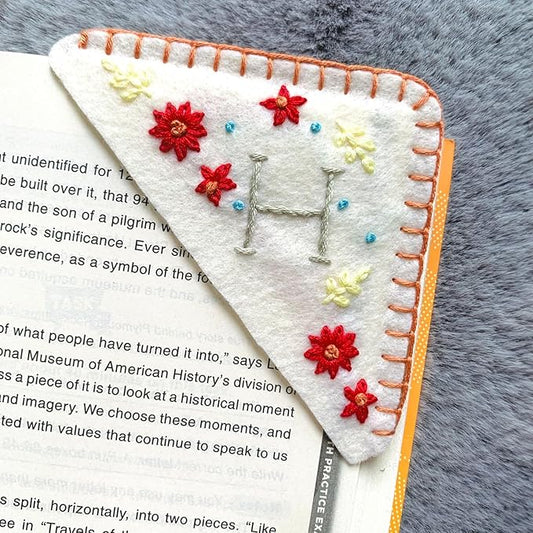 Personalized Hand Embroidered Corner Bookmark, Bookmarks for Women, Personalized Bookmark for Books, Cute Flower Book Mark, Hand Stitch Gift for Women for Book Lovers by HNQCPCVU (H, White)