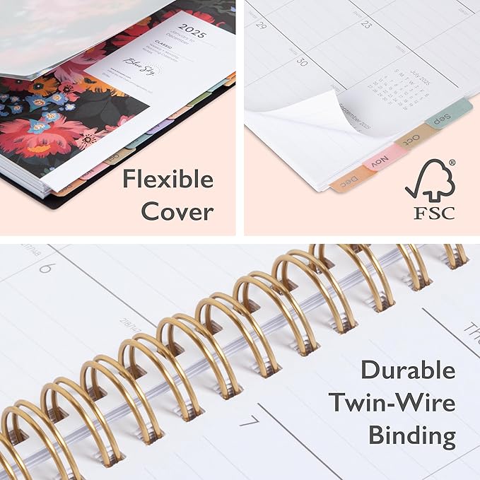 Blue Sky 2025 Weekly and Monthly Planner Calendar, January 2025 - December 2025, 5.875” x 8.625”, Wirebound, Flexible Frosted Cover, Laminated Tabs, Storage Pocket, Monroe Dark (Monroe Dark- 2025, 5.875" x 8.625")