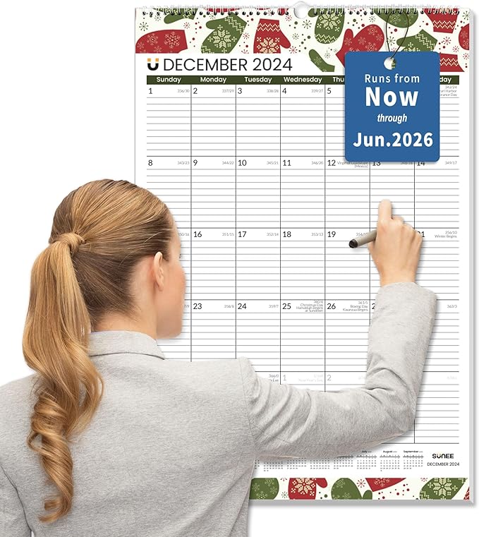 SUNEE 2025 Wall Calendar Large 22.75"x15.5" with Lines, 21 Month Calendar from Now to June 2026, Vertical Extra Large Monthly Calendar 2025 for Wall, Seasons Color
