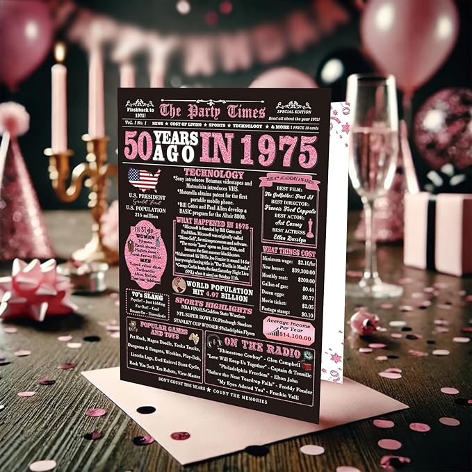 50th Birthday Gifts for Women, Her - 50th Birthday Decorations, Cards for 50 Years Old Women's, Funny Back in 1975 Birthday Card