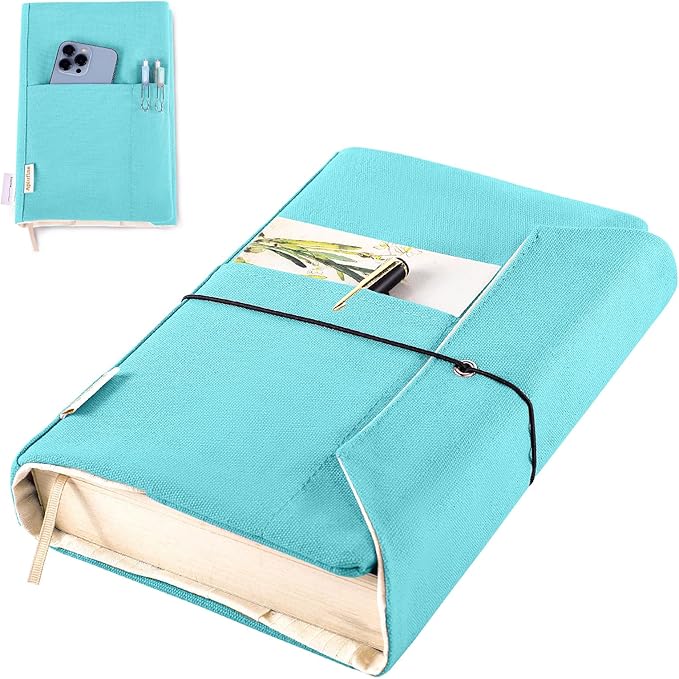 Canvas Book Covers, Washable Book Protector, Book Cover for Paperback Novels, Adjustable Book Cover for Hardcover with Pockets for Pen, Soft Cover Books, Book Lovers Gifts