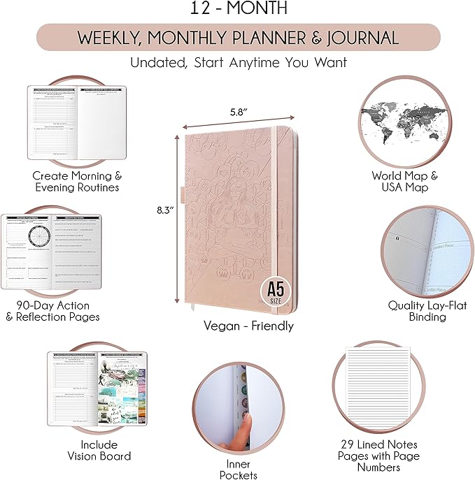 Goal Planner & Life Planner - A 12 Month Journey to Bring Harmony In Your Life, Increase Productivity, Passion, Success & Happiness - Productivity Planner, Habit-Tracker, Gratitude Journal & Organizer