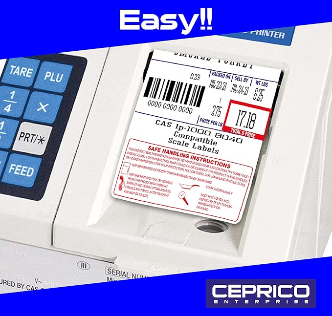 CEPRICO - CAS 8040 Scale Labels | 36 Rolls for CAS Scales | CAS lst-8040 Printing Scale Label | Quality for CAS Digital Scale | UPC Safe Handling | CAS lp 1000 | 500 Labels for Scales | Try It