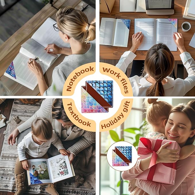 4 Pieces Leather Bookmarks, Cute Book Accessories for Reading Lovers, Page Markers for Women Men Kids Students Teachers Retirement Birthday Gift (Mermaid Scale)