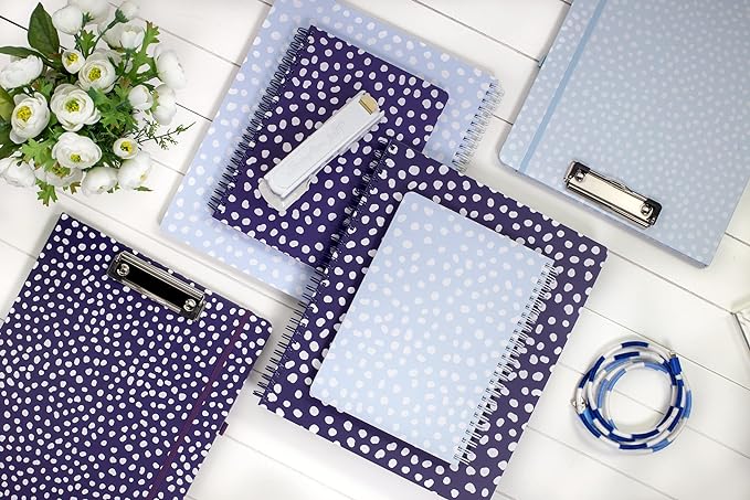 Steel Mill & Co Cute Mini Spiral Notebook, 8.25" x 6.25" Journal with Durable Hardcover and 160 Lined Pages, Light Blue Dots