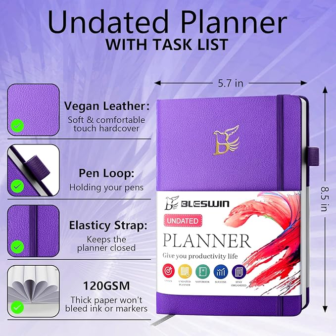 BLESWIN Monthly Life Planner Weekly Planner, No Dated Planner Start Anytime, Leather Weekly & Monthly Productivity Planner – Organizer Planner Thick Paper for Men Women