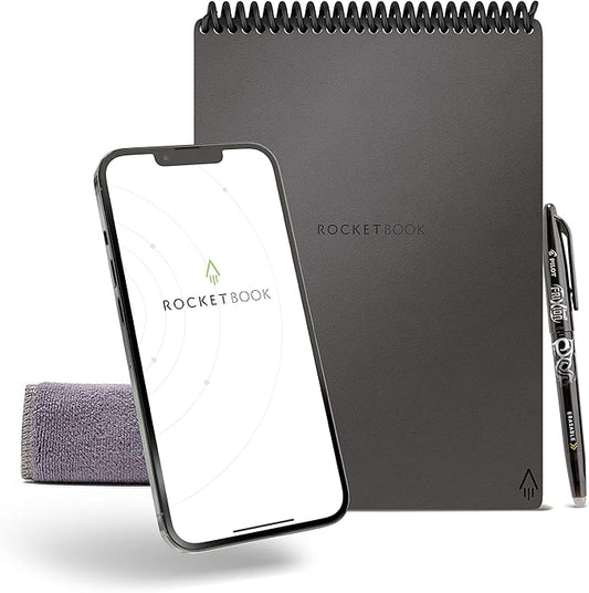 Rocketbook Smart Reusable Notebook, Flip Executive Size Spiral Notebook, Gray, (6" x 8.8"")