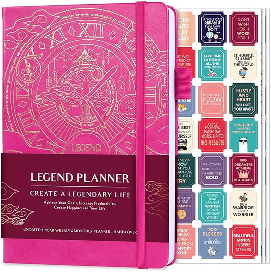 Legend Planner – Weekly & Monthly Life Planner to Hit Your Goals & Live Happier. Organizer Notebook & Productivity Journal. A5 (Hot Pink)