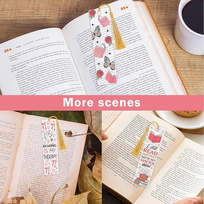 UV DTF Acrylic Bookmarks Stickers - 24 Pcs Red Dark Romance Bookmarks Uvdtf Stickers Decals for Book Lovers, Rose Skull Flower Rub on Transfer Stickers Craft Decal for Reading Lover(Only Stickers)