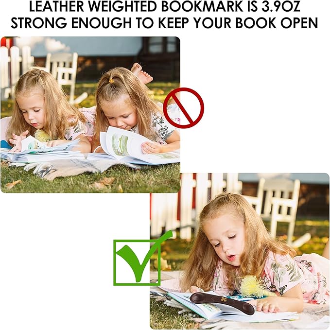 Book Weight Page Holder Heavy Genuine Leather Book Open Holder for Men Women Cookbook Weighted Bookmarks Gift Writer (BPH02-Black1)