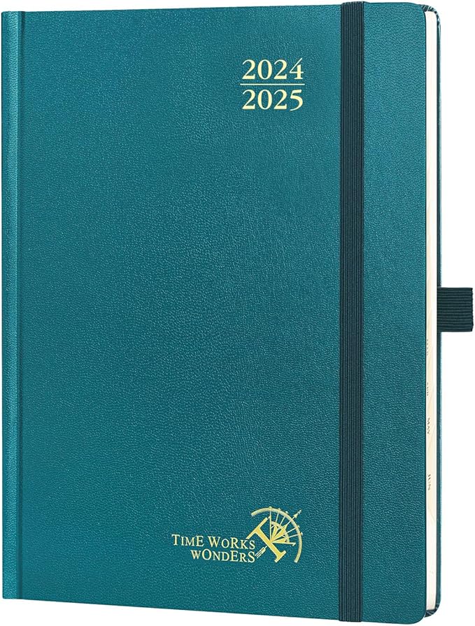 POPRUN Planner 2024-2025, [Medium 6.5'' x 8.5'' Hard Cover] Academic Calendar (July 24-June 25) Daily Weekly and Monthly Appointment Book with Hourly Time Slots, Monthly Tabs, 100 GSM - Pacific Green