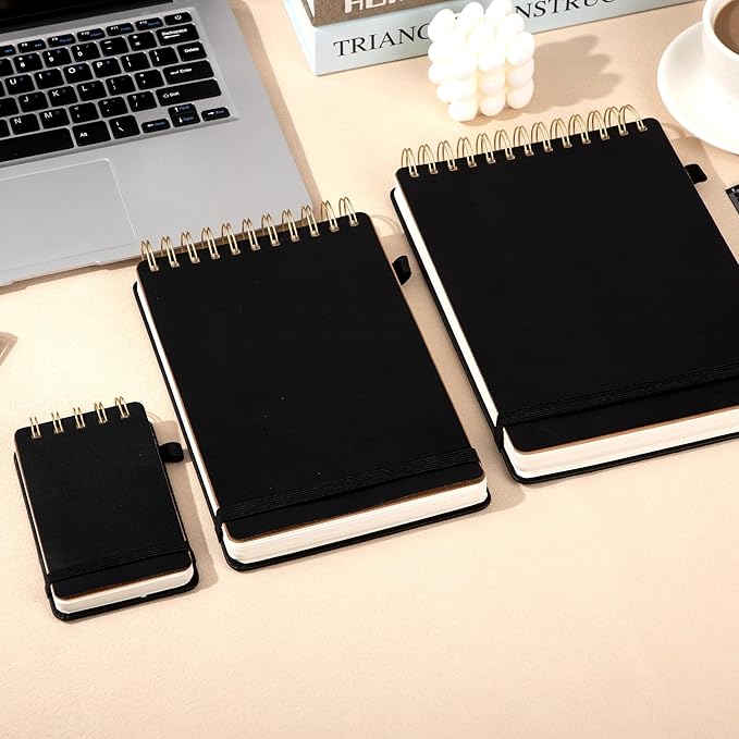 Yoment Small Notebooks 3x5 Leather Pocket Notepad 150 Pages Mini Top Spiral Notebook, 100 GSM Thick Paper, Memo Note Pads for Work School Nursing, Black
