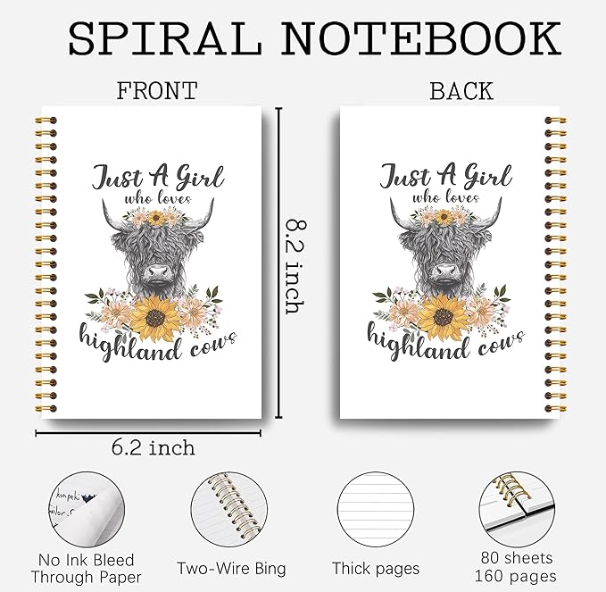 Highland Cow Notebook - Western Notebook, Cow Notebook, Highland Cow Office Supplies, Highland Cow Gifts, Cow Stuff, Just a Girl Who Loves Highland Cows Spiral Notebook 5.5x8.3